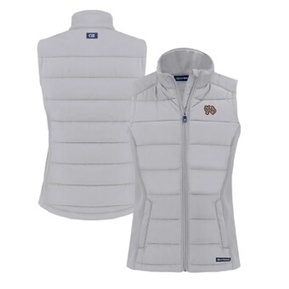 Women's Cutter & Buck Gray Norfolk Tides Evoke Hybrid PrimaLoft Eco Softshell Recycled Full-Zip Vest