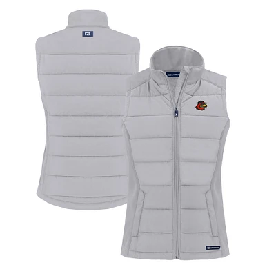 Women's Cutter & Buck Gray Rochester Red Wings Evoke Hybrid PrimaLoft Eco Softshell Recycled Full-Zip Vest