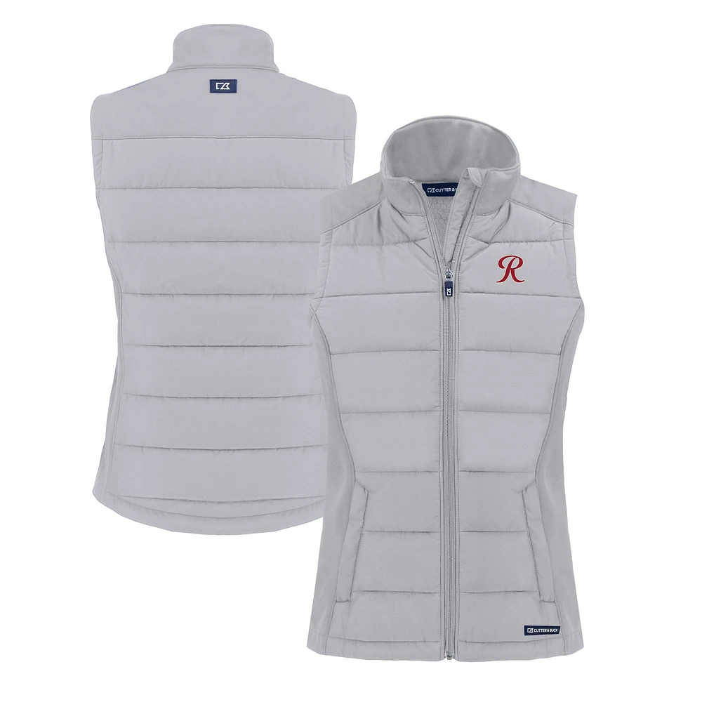 Women's Cutter & Buck Gray Tacoma Rainiers Evoke Hybrid PrimaLoft Eco Softshell Recycled Full-Zip Vest