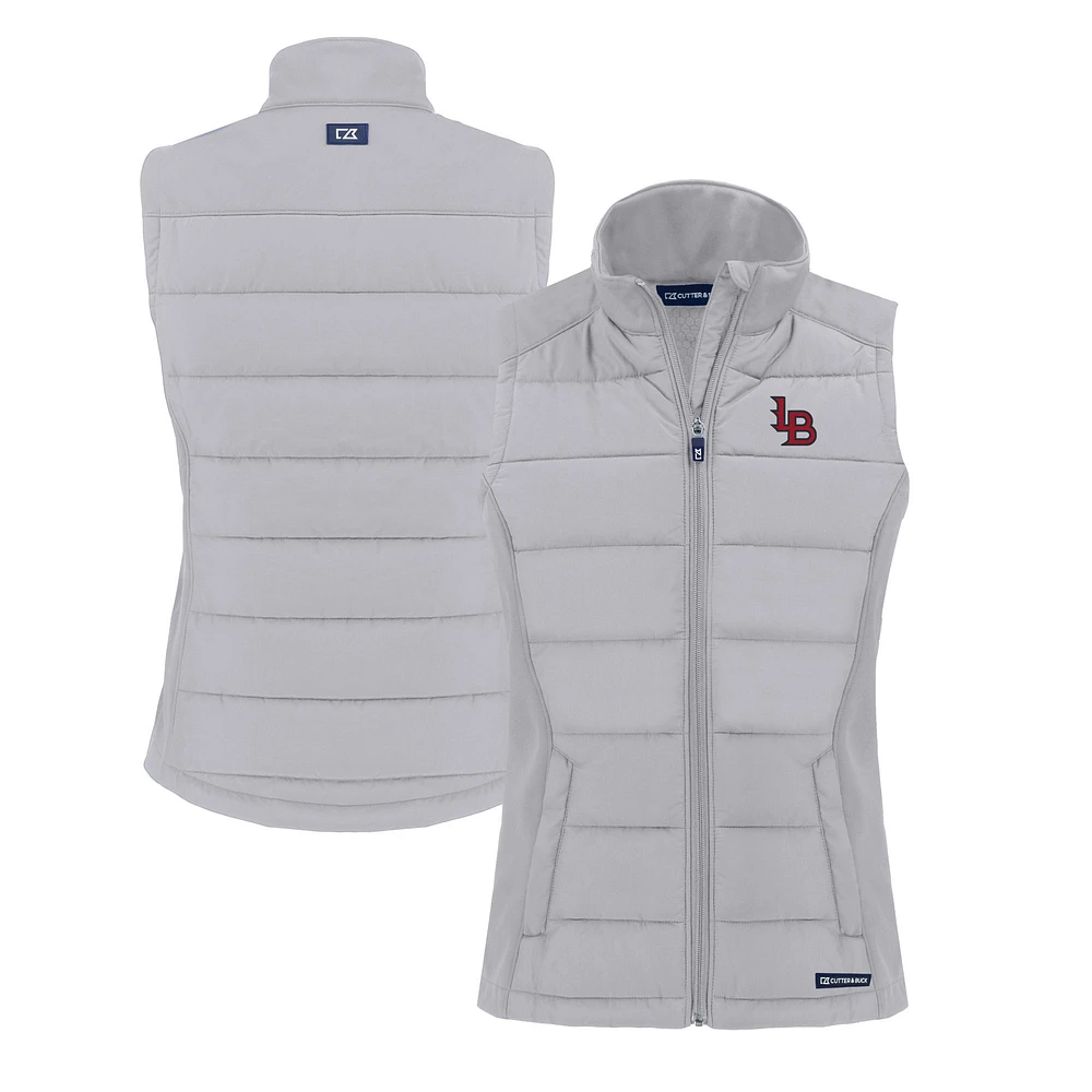 Women's Cutter & Buck Gray Louisville Bats Evoke Hybrid PrimaLoft Eco Softshell Recycled Full-Zip Vest