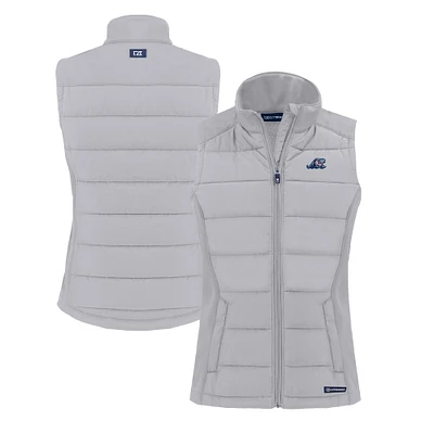 Women's Cutter & Buck Gray West Michigan Whitecaps Evoke Hybrid PrimaLoft Eco Softshell Recycled Full-Zip Vest
