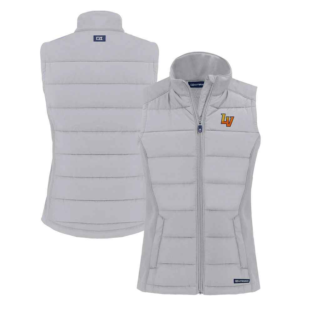 Women's Cutter & Buck Gray Las Vegas Aviators Evoke Hybrid PrimaLoft Eco Softshell Recycled Full-Zip Vest