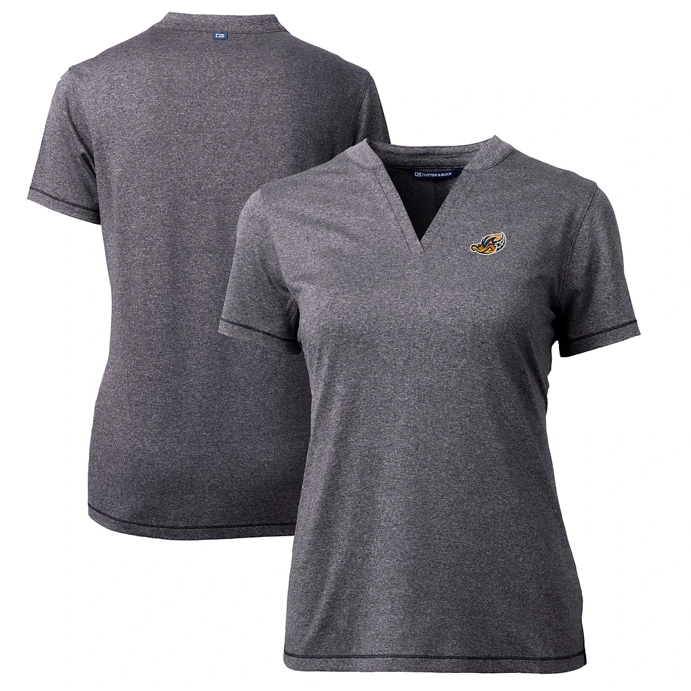 Women's Cutter & Buck Heather Charcoal Akron RubberDucks Forge DryTec Heathered Stretch Blade Top