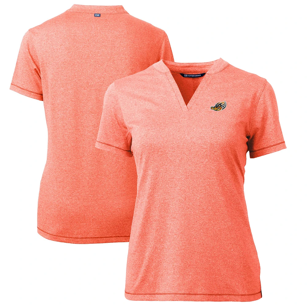 Women's Cutter & Buck Heather Orange Akron RubberDucks Forge DryTec Heathered Stretch Blade Top
