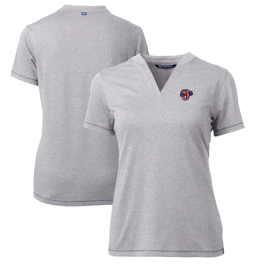 Women's Cutter & Buck Heather Gray Jacksonville Jumbo Shrimp Forge DryTec Heathered Stretch Blade Top