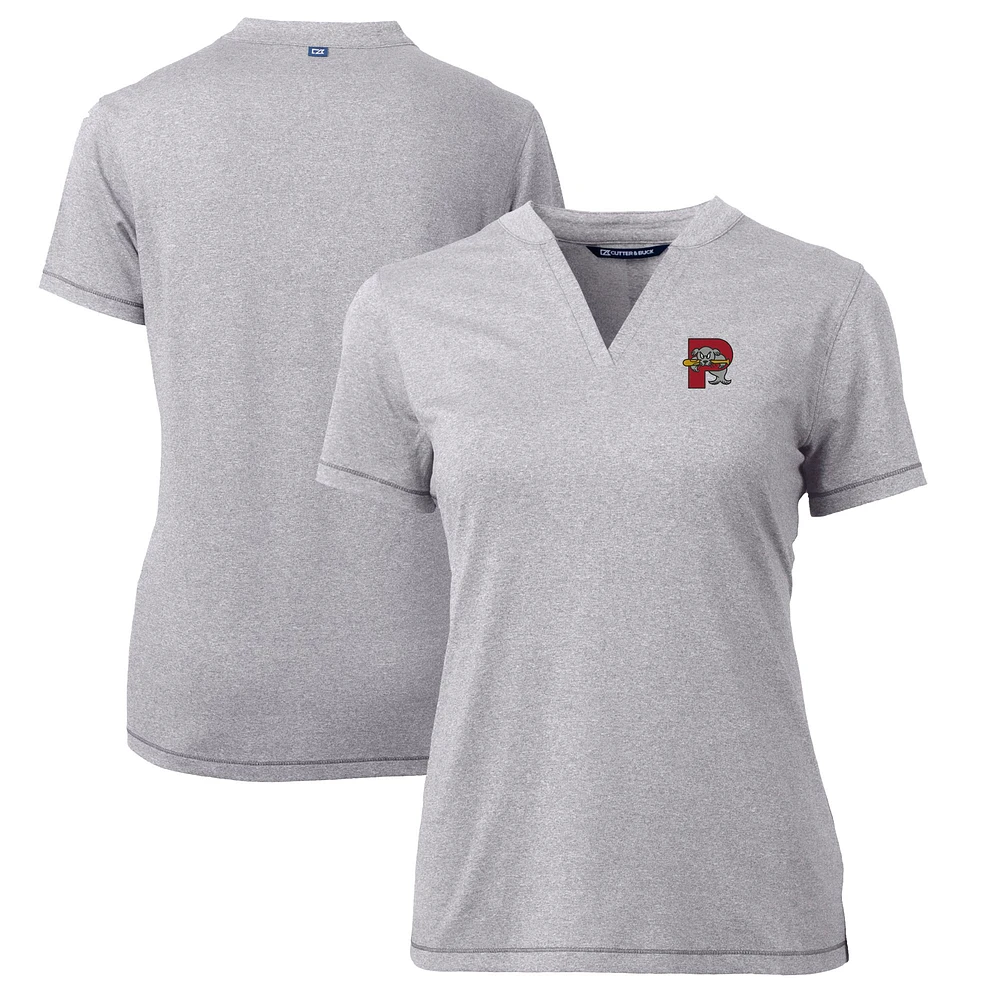 Women's Cutter & Buck Heather Gray Portland Sea Dogs Forge DryTec Heathered Stretch Blade Top