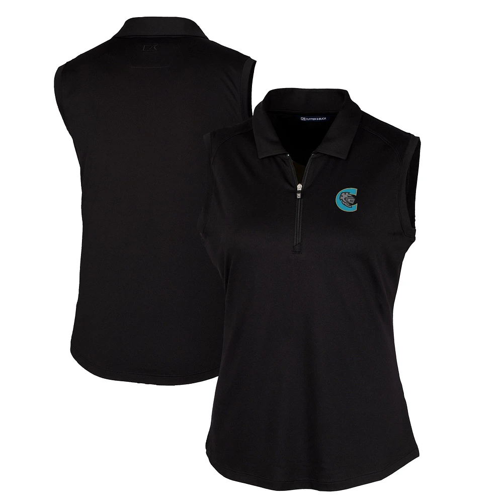 Women's Cutter & Buck Black Charlotte Knights Forge DryTec Stretch Sleeveless Polo