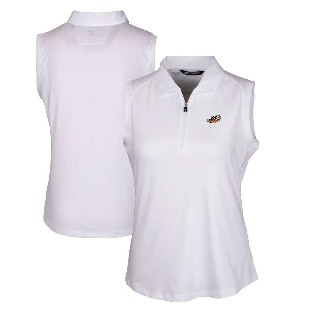 Women's Cutter & Buck White Akron RubberDucks Forge DryTec Stretch Sleeveless Polo