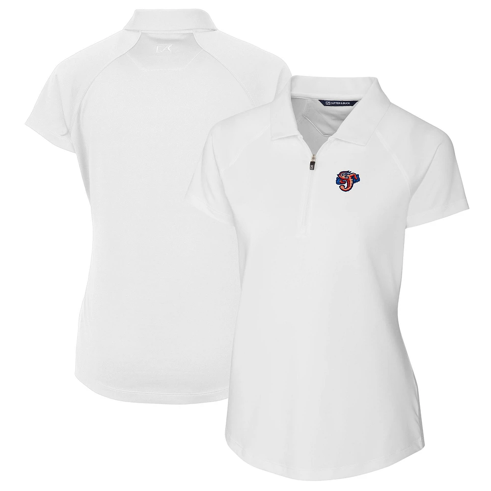 Women's Cutter & Buck White Jacksonville Jumbo Shrimp Forge DryTec Raglan Stretch Polo