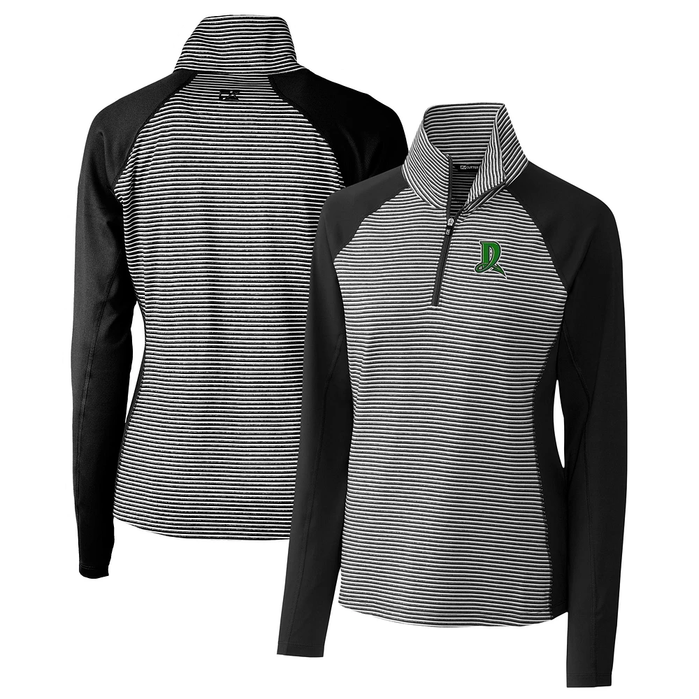 Women's Cutter & Buck Black Dayton Dragons Forge DryTec Tonal Stripe Stretch Half-Zip Top