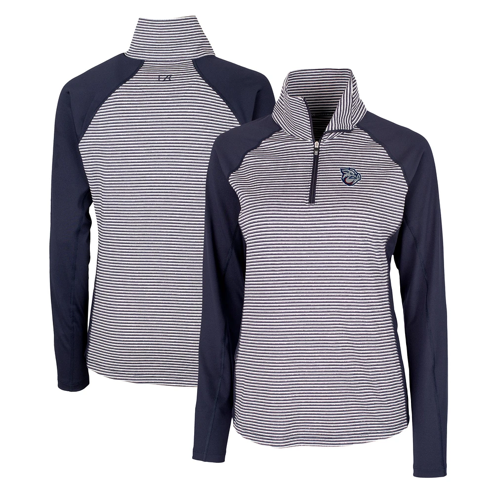 Women's Cutter & Buck Navy Lehigh Valley IronPigs Forge DryTec Tonal Stripe Stretch Half-Zip Top