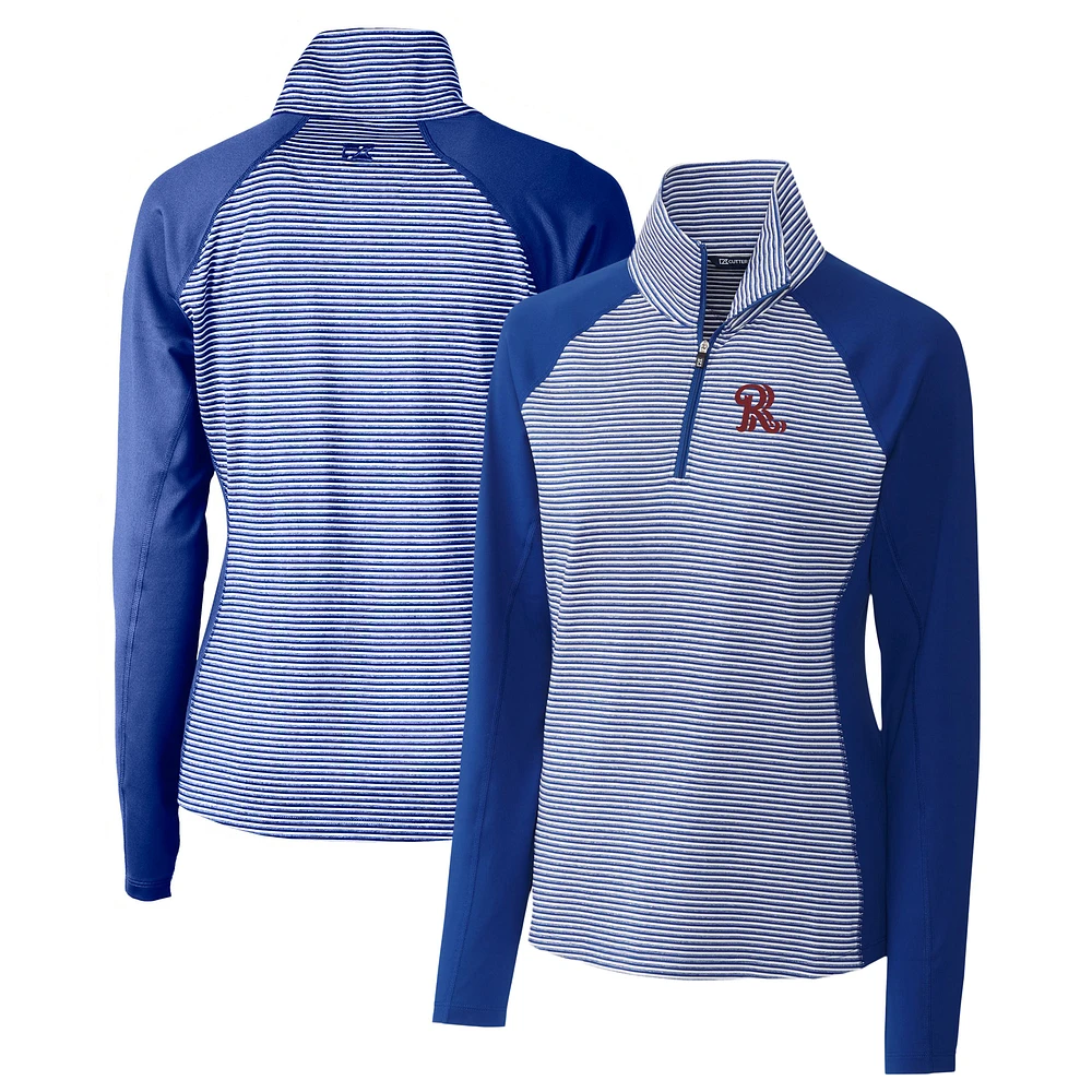 Women's Cutter & Buck Blue Frisco RoughRiders Forge DryTec Tonal Stripe Stretch Half-Zip Top