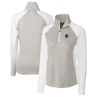 Women's Cutter & Buck White Hillsboro Hops Forge DryTec Tonal Stripe Stretch Half-Zip Top