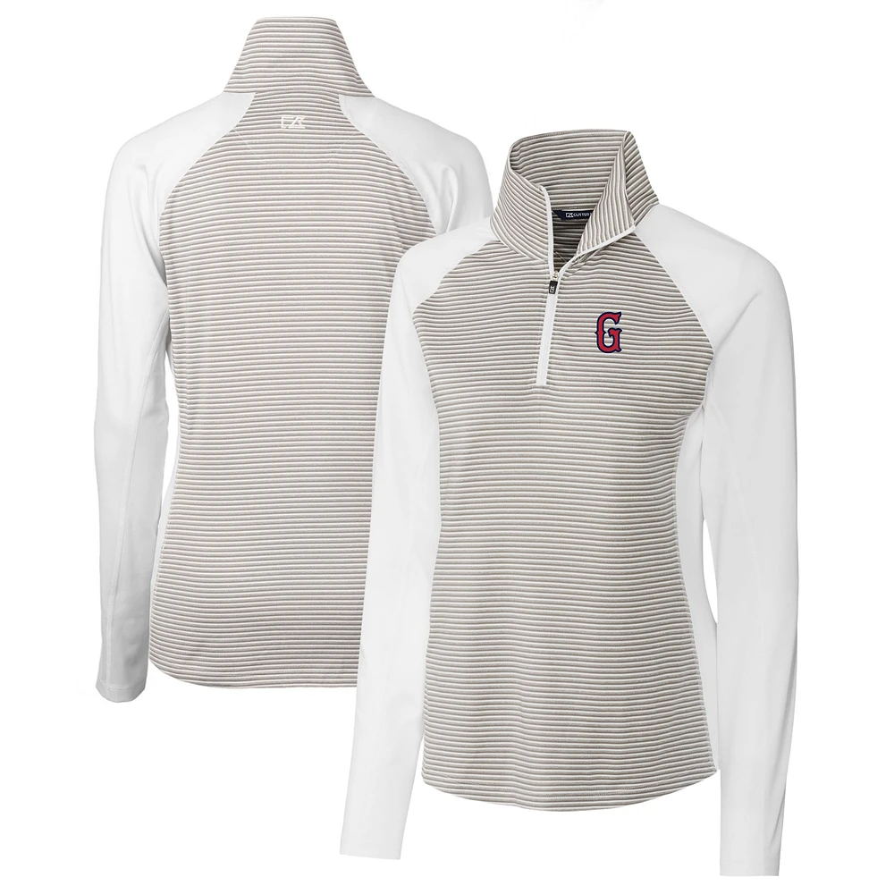 Women's Cutter & Buck White Greenville Drive Forge DryTec Tonal Stripe Stretch Half-Zip Top