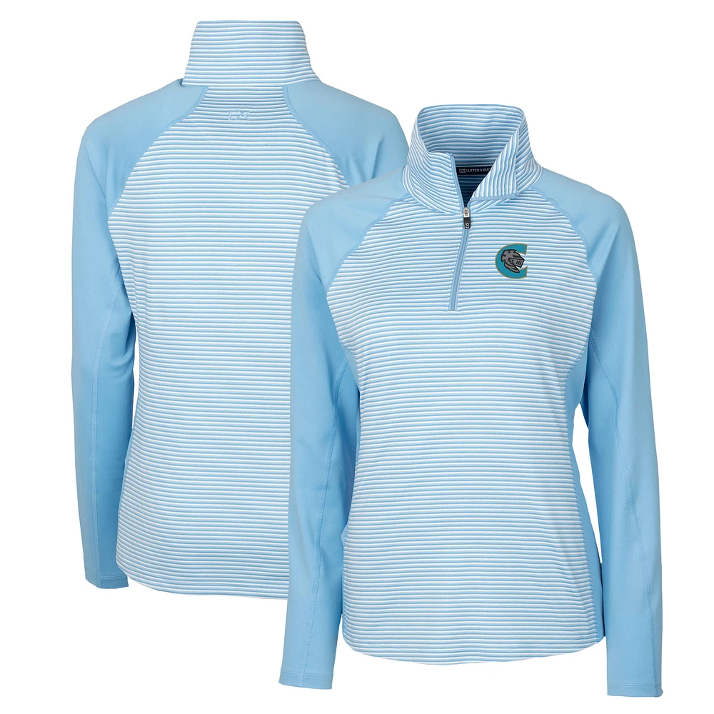 Women's Cutter & Buck Powder Blue Charlotte Knights Forge DryTec Tonal Stripe Stretch Half-Zip Top