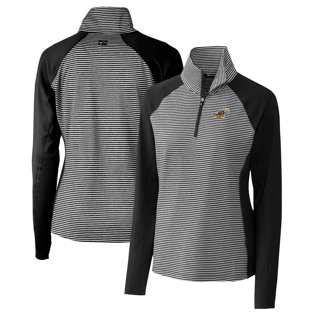 Women's Cutter & Buck Black Akron RubberDucks Forge DryTec Tonal Stripe Stretch Half-Zip Top