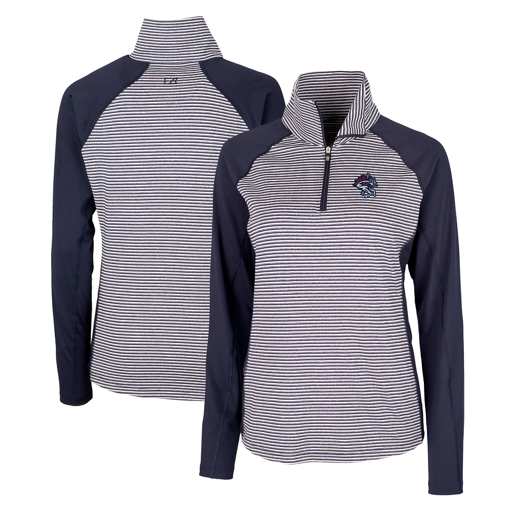 Women's Cutter & Buck Navy Binghamton Rumble Ponies Forge DryTec Tonal Stripe Stretch Half-Zip Top