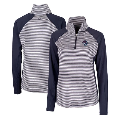 Women's Cutter & Buck Navy Binghamton Rumble Ponies Forge DryTec Tonal Stripe Stretch Half-Zip Top