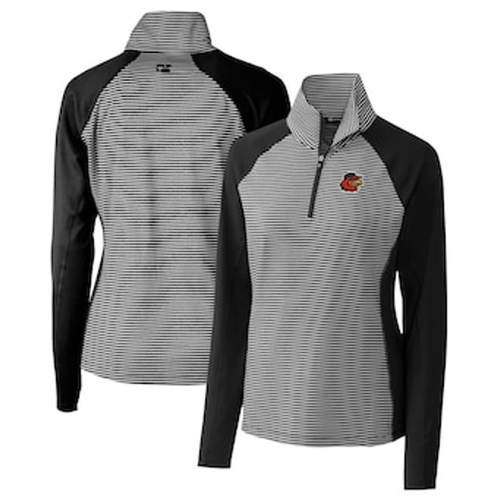 Women's Cutter & Buck Black Rochester Red Wings Forge DryTec Tonal Stripe Stretch Half-Zip Top