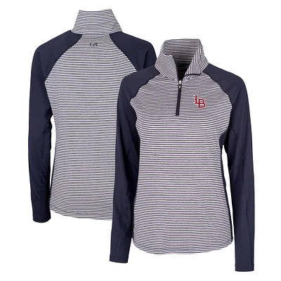 Women's Cutter & Buck Navy Louisville Bats Forge DryTec Tonal Stripe Stretch Half-Zip Top