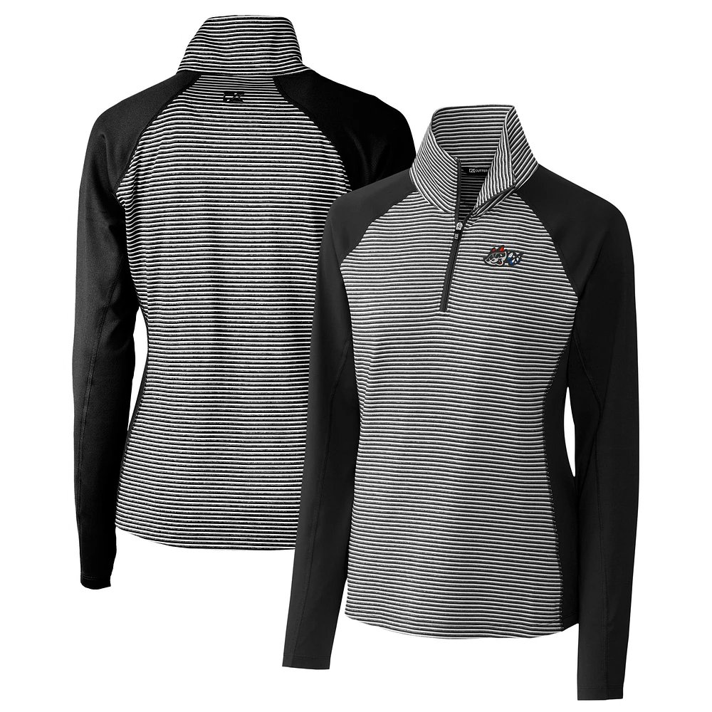 Women's Cutter & Buck Black Rocket City Trash Pandas Forge DryTec Tonal Stripe Stretch Half-Zip Top