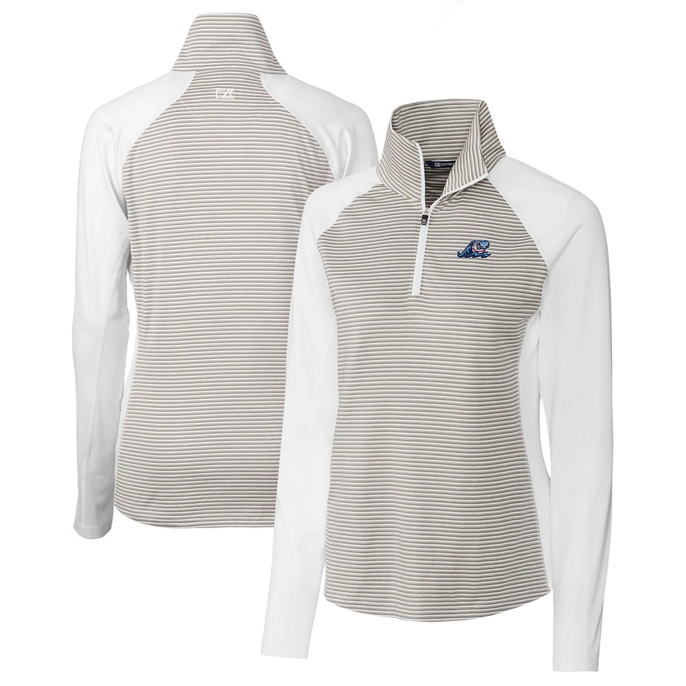Women's Cutter & Buck White West Michigan Whitecaps Forge DryTec Tonal Stripe Stretch Half-Zip Top