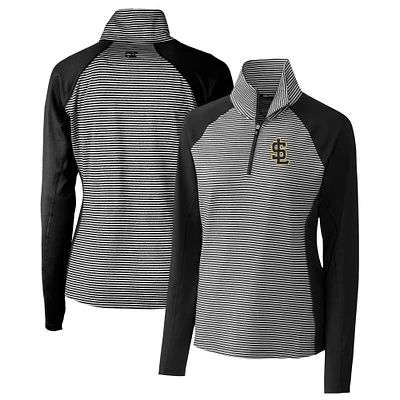 Women's Cutter & Buck Black Salt Lake Bees Forge DryTec Tonal Stripe Stretch Half-Zip Top