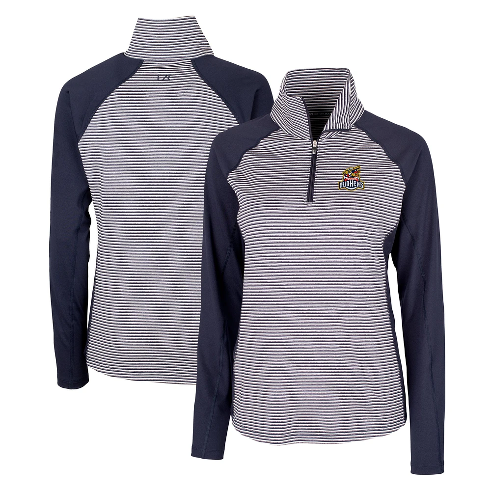 Women's Cutter & Buck Navy Toledo Mud Hens Forge DryTec Tonal Stripe Stretch Half-Zip Top