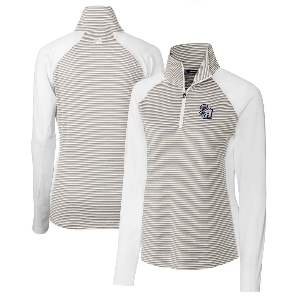 Women's Cutter & Buck White San Antonio Missions Forge DryTec Tonal Stripe Stretch Half-Zip Top