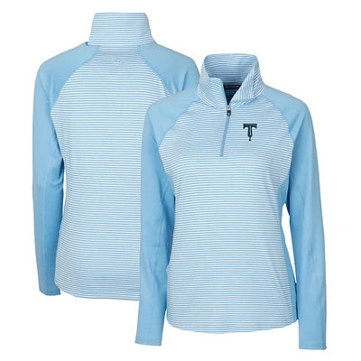 Women's Cutter & Buck Powder Blue Tulsa Drillers Forge DryTec Tonal Stripe Stretch Half-Zip Top