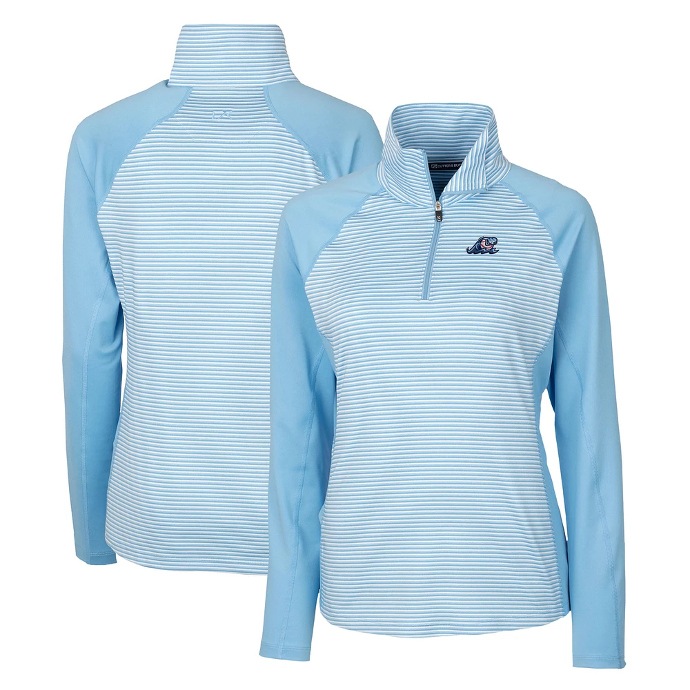 Women's Cutter & Buck Powder Blue West Michigan Whitecaps Forge DryTec Tonal Stripe Stretch Half-Zip Top