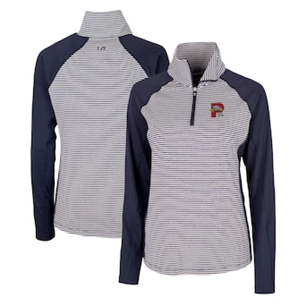 Women's Cutter & Buck Navy Portland Sea Dogs Forge DryTec Tonal Stripe Stretch Half-Zip Top