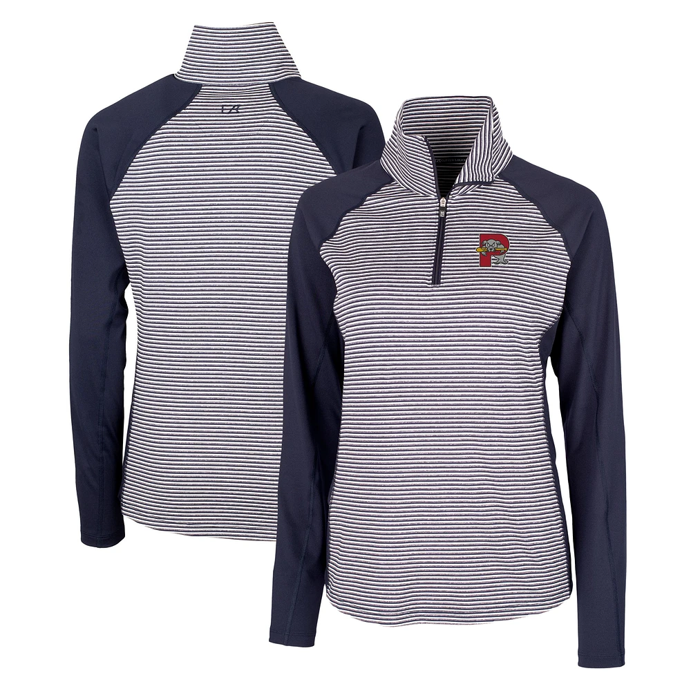 Women's Cutter & Buck Navy Portland Sea Dogs Forge DryTec Tonal Stripe Stretch Half-Zip Top