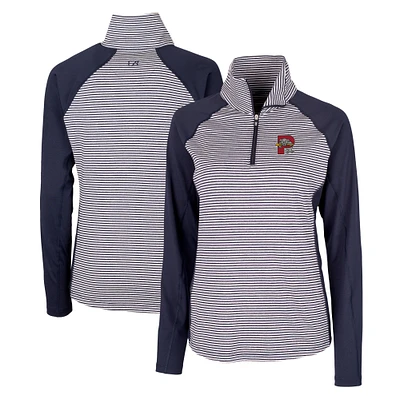 Women's Cutter & Buck Navy Portland Sea Dogs Forge DryTec Tonal Stripe Stretch Half-Zip Top