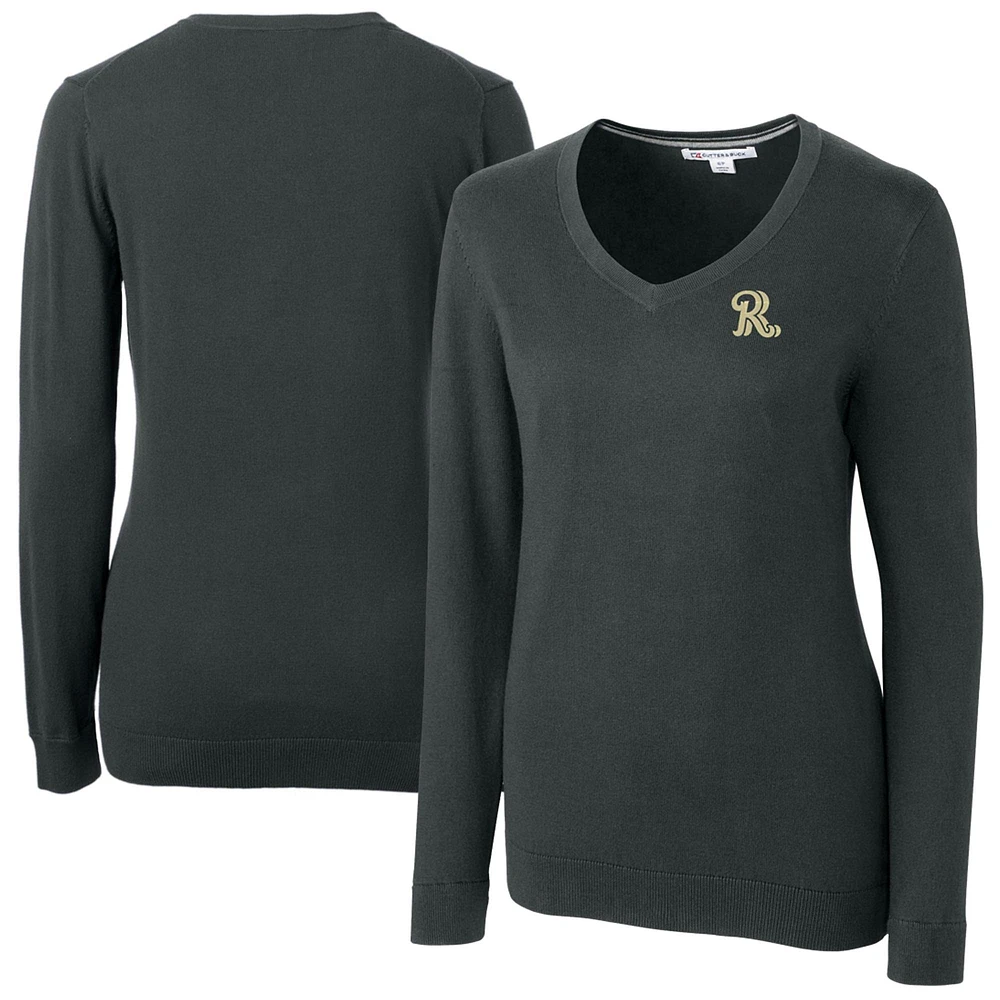 Women's Cutter & Buck Heather Charcoal Frisco RoughRiders Lakemont Tri-Blend V-Neck Pullover Sweater
