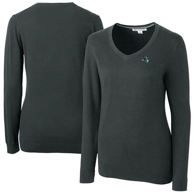 Women's Cutter & Buck Heather Charcoal Gwinnett Stripers Lakemont Tri-Blend V-Neck Pullover Sweater
