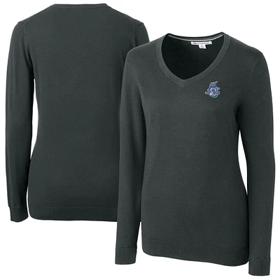 Women's Cutter & Buck  Heather Charcoal Hartford Yard Goats Lakemont Tri-Blend V-Neck Pullover Sweater