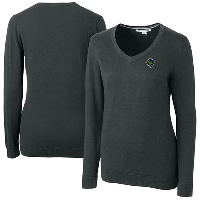 Women's Cutter & Buck Heather Charcoal Hillsboro Hops Lakemont Tri-Blend V-Neck Pullover Sweater