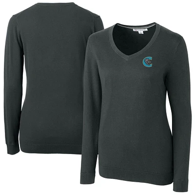 Women's Cutter & Buck Heather Charcoal Charlotte Knights Lakemont Tri-Blend V-Neck Pullover Sweater