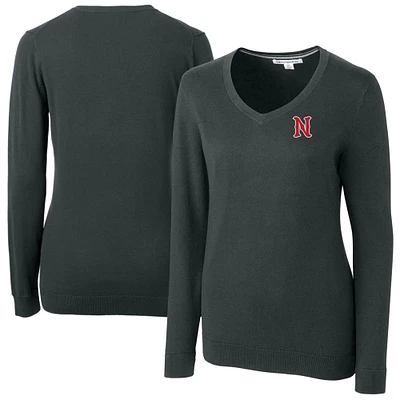 Women's Cutter & Buck Heather Charcoal Nashville Sounds Lakemont Tri-Blend V-Neck Pullover Sweater