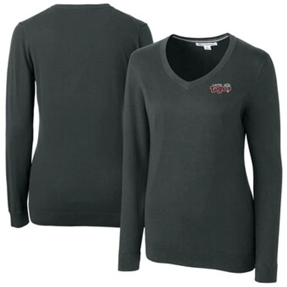 Women's Cutter & Buck Heather Charcoal Lansing Lugnuts Lakemont Tri-Blend V-Neck Pullover Sweater