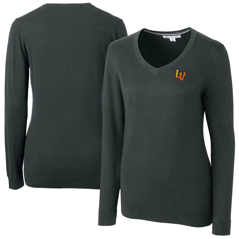 Women's Cutter & Buck Heather Charcoal Las Vegas 51s Lakemont Tri-Blend V-Neck Pullover Sweater