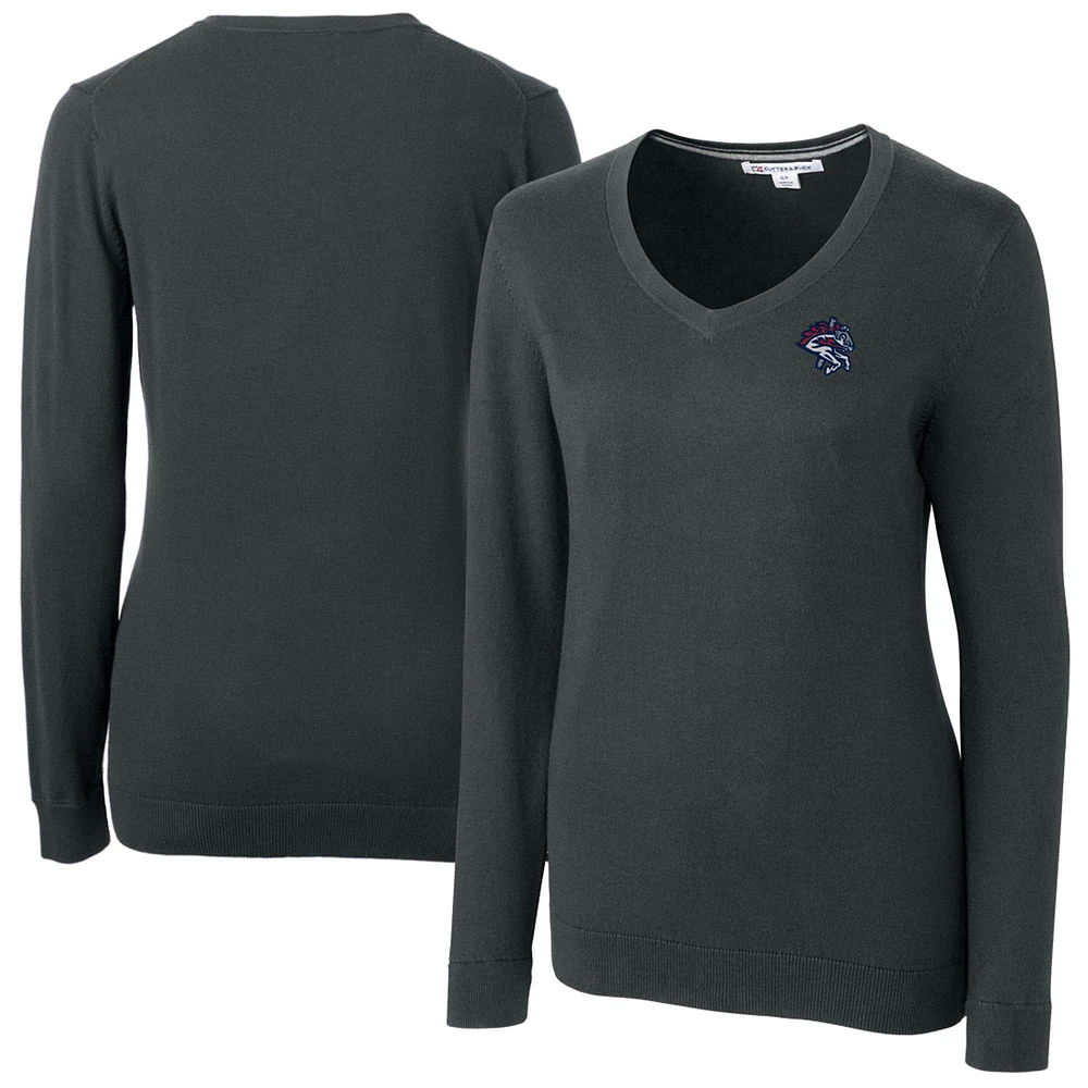 Women's Cutter & Buck Heather Charcoal Binghamton Rumble Ponies Lakemont Tri-Blend V-Neck Pullover Sweater