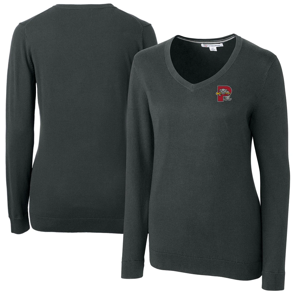 Women's Cutter & Buck Heather Charcoal Portland Sea Dogs Lakemont Tri-Blend V-Neck Pullover Sweater