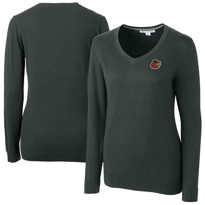 Women's Cutter & Buck Heather Charcoal Rochester Red Wings Lakemont Tri-Blend V-Neck Pullover Sweater