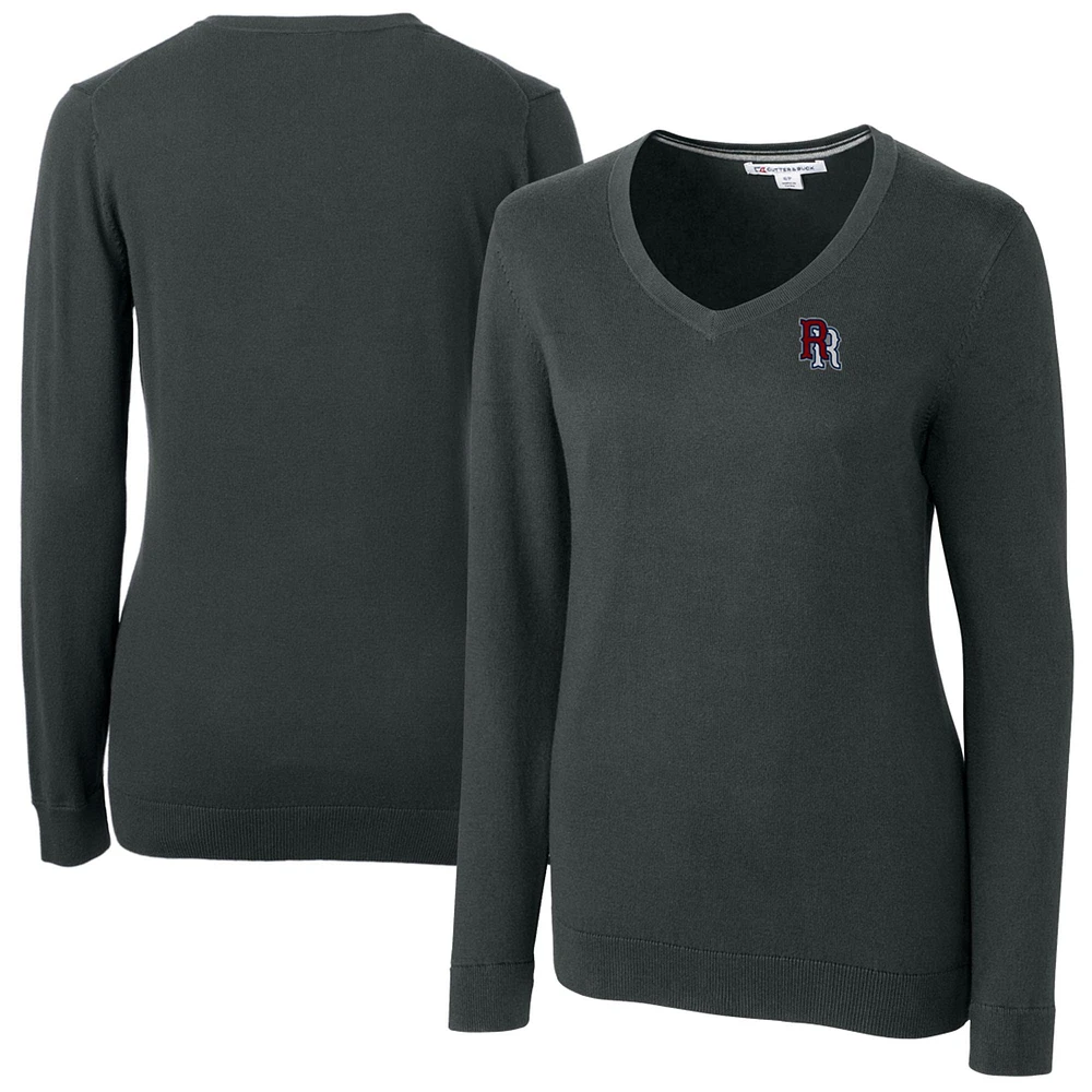 Women's Cutter & Buck Heather Charcoal Round Rock Express Lakemont Tri-Blend V-Neck Pullover Sweater