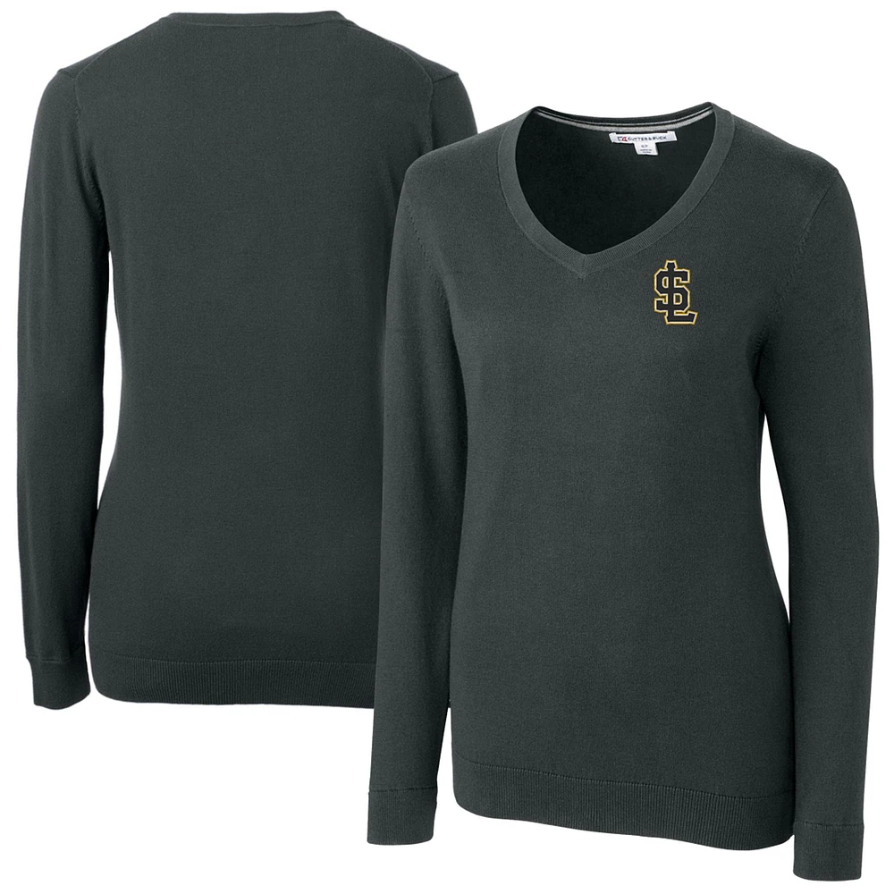 Women's Cutter & Buck Heather Charcoal Salt Lake Bees Lakemont Tri-Blend V-Neck Pullover Sweater
