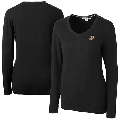 Women's Cutter & Buck Black Akron RubberDucks Lakemont Tri-Blend V-Neck Pullover Sweater
