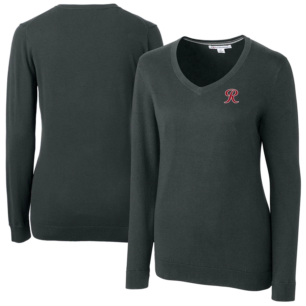 Women's Cutter & Buck Heather Charcoal Tacoma Rainiers Lakemont Tri-Blend V-Neck Pullover Sweater