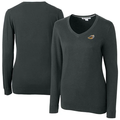 Women's Cutter & Buck Heather Charcoal Akron RubberDucks Lakemont Tri-Blend V-Neck Pullover Sweater